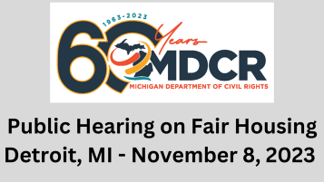 Civil Rights Commission Fair Housing Hearing Banner November 2023 in Detroit