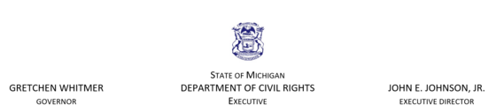 Michigan Department of Civil Rights letterhead with image of the state seal of Michigan