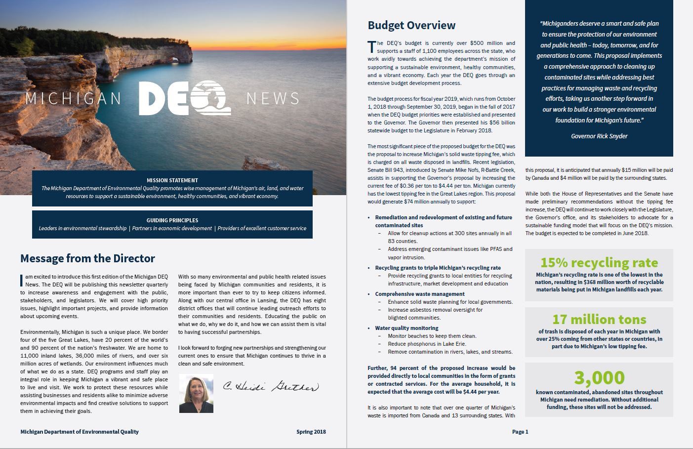 Michigan DEQ News 2-page cover Michigan DEQ News 2-page cover