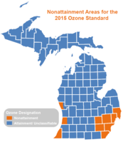 Map of nonattainment areas for the 2015 ozone standard