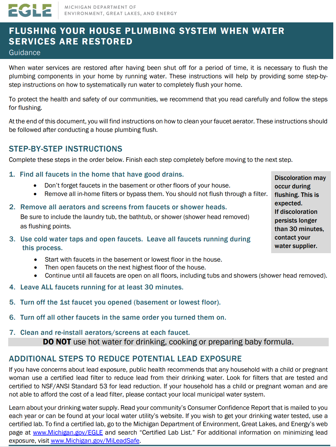 Water Service Restoration Guidance for Flushing Video and Appliance