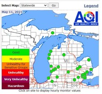 May 9, 2021 AQI map of ozone monitors
