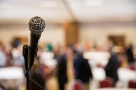 Microphone stand at public meeting