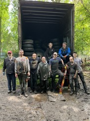 EGLE's Matt Clark et al help with the scrap tire clean-up in Battle Creek. Photo courtesy of Calhoun County.