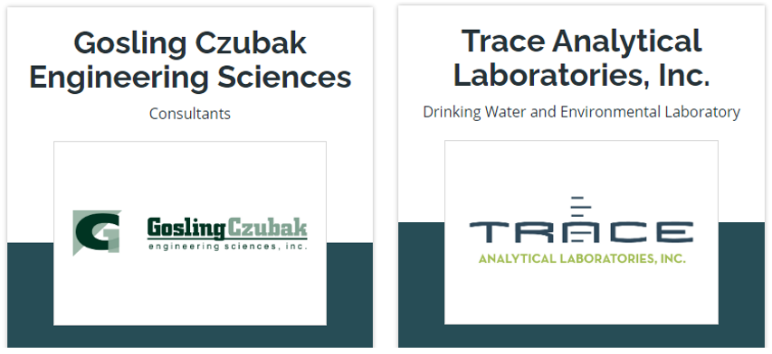 Sponsor logos for Gosling Czubak Engineering Sciences and Trace Analytical Laboratories, Inc.