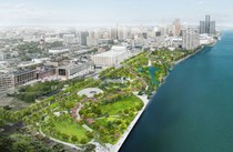 Rendering of aerial view of Ralph C. Wilson, Jr. Centennial Park in Detroit, Mich. (Rendering courtesy of Detroit Riverfront Conservancy.)