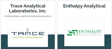 Conference sponsor logos for Trace Analytical Laboratories, Inc. and Enthalpy Analytical