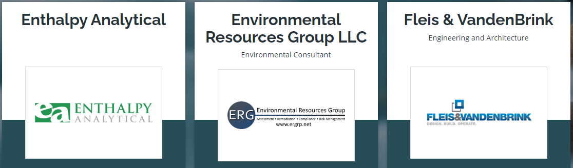 Sponsor logos for Enthalpy Analytical, Environmental Resources Group LLC, and Fleis & VandenBrink