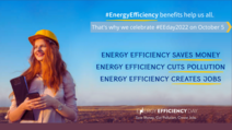 Energy Efficiency Day 2022 graphic says Energy Efficiency Saves Money, Cuts Pollution, Creates Jobs