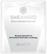 Special Achievement in GIS Award 2023 to the Michigan Department of Environment, Great Lakes, and Energy from Esri.