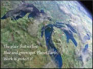 View of the State of Michigan from space: The place that we live: Blue and green spot. Planet Earth. Work to protect it.