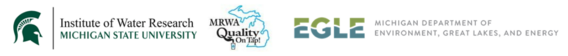 Parter logos for Institute of Water Research at MSU, Mi Rural Water Association, and EGLE
