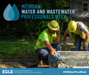 Water and Wastewater Professionals Week logo and two workers.