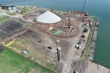 Aerial view of Carbide dock in Detroit before redevelopment. 