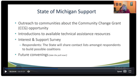 Screenshot from January 10 webinar on U.S. EPA Community Change Grants: Michigan Support