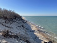 A healthy, eroding critical dune with a wide, walkable beach and uninterrupted shoreline habitat.