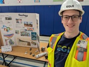 Brandon Alger, EGLE geologist, at Career Day at Rogers Elementary School in Berkley, Mich. 