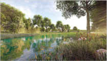 Rendering of River Park after the daylighting of the Rouge River in Northville.