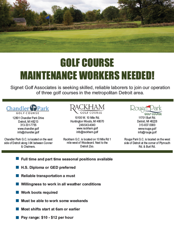 GOLF COURSE MAINTENANCE WORKERS NEEDED 