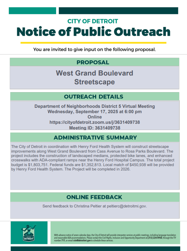Public Notice - West Grand Blvd Streetscape