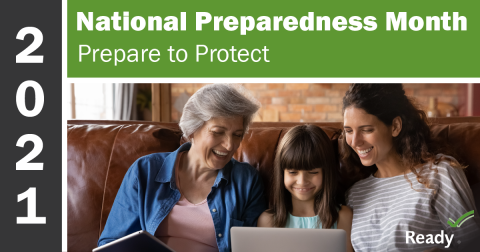 National Preparedness Month - a woman, older woman and young girl looking at a computer together.