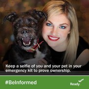 Photo recommending people keep a selfie of you and your pet in an emergency kit.