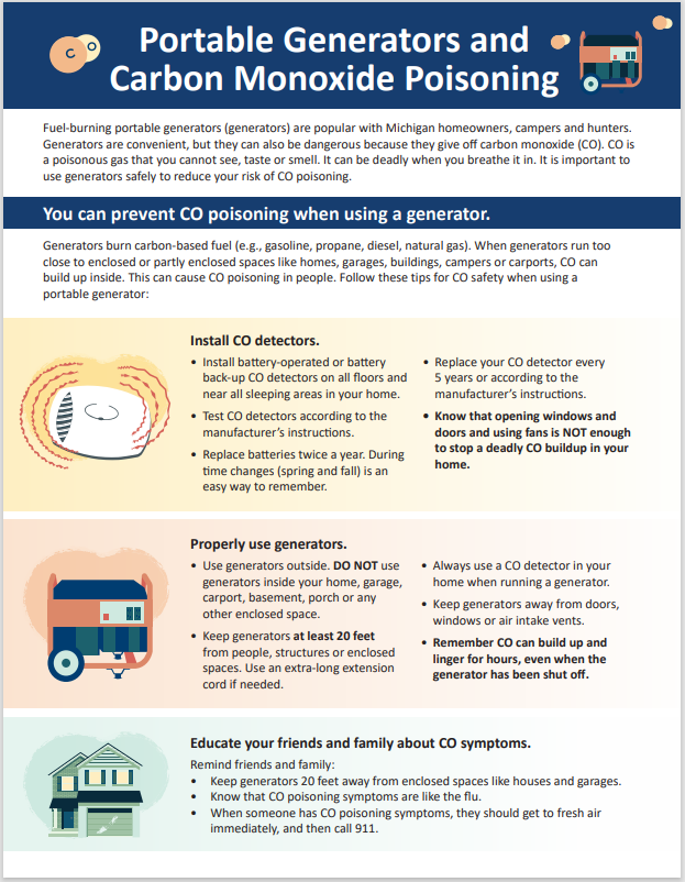 MDHHS MiTracking Portable Generators and Carbon Monoxide Poisoning fact sheet
