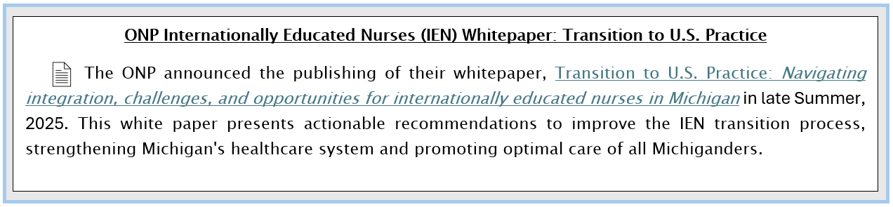 ONP Internationally Educated Nurses (IEN) Whitepaper: Transition to U.S. Practice