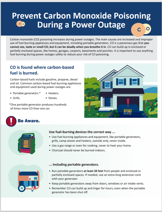 MDHHS Prevent Carbon Monoxide Poisoning During a Power Outage