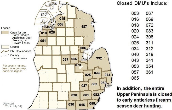 CLOSED DMUs for early antlerless firearm season, Sept. 20-21