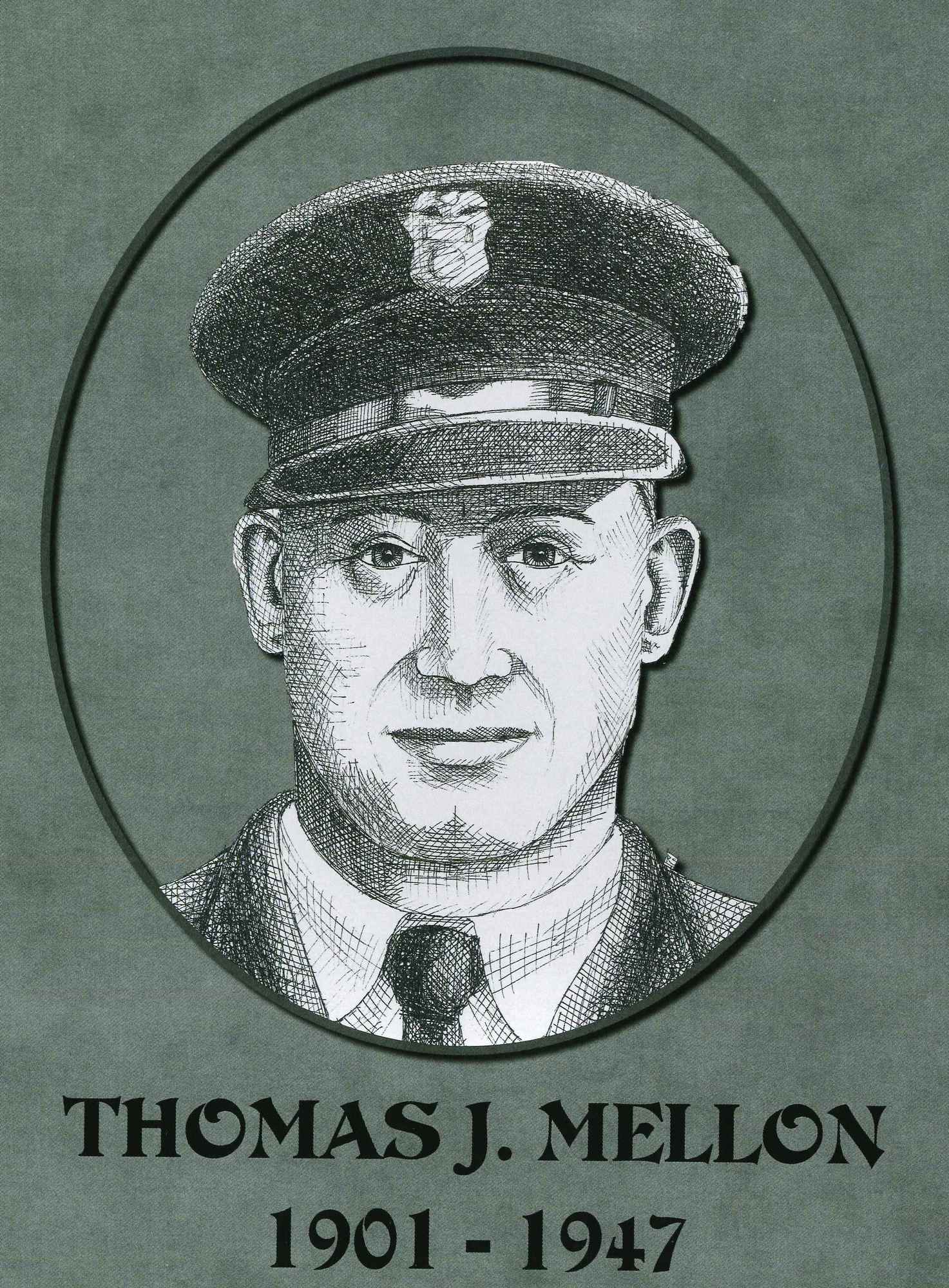 Sketch of Thomas Mellon, killed in 1947.