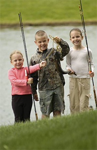 Three kids fishing.