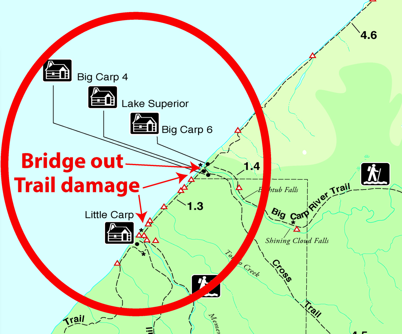 A map graphic shows the area where the storm damage has occurred at Porcupine Mountains Wilderness State Park.