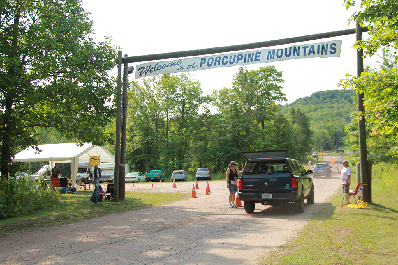 Volunteers welcome music fans to the Porcupine Mountains Music Festival in Ontonagon County.