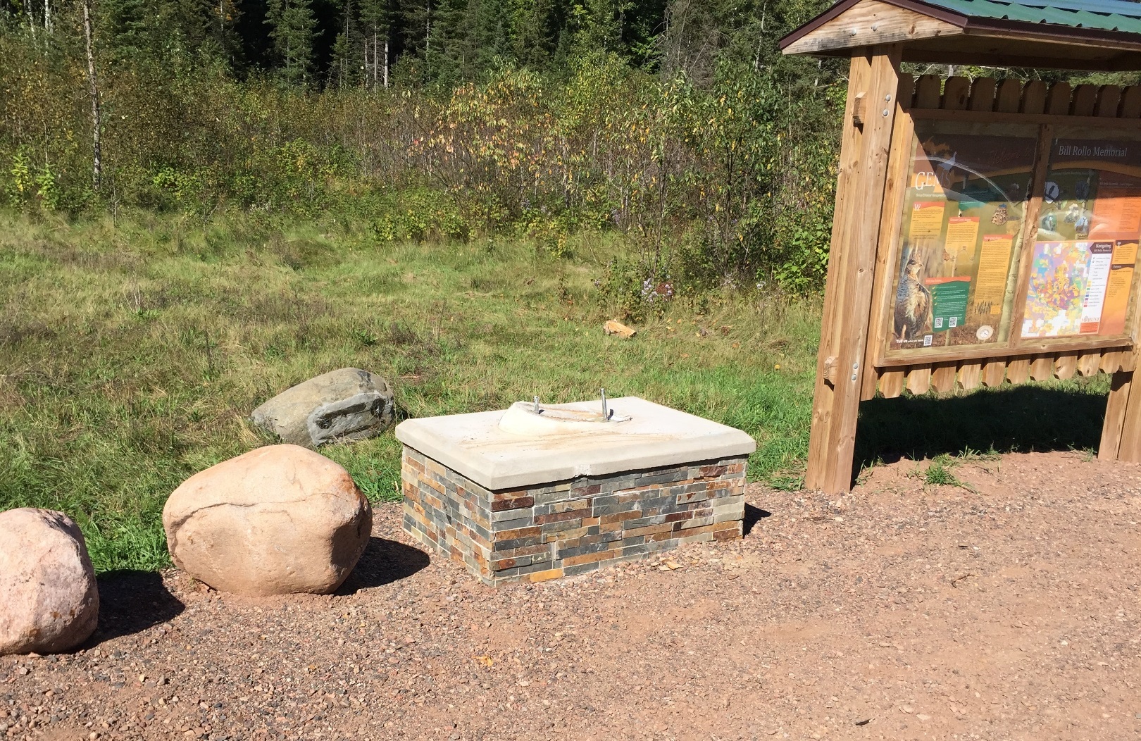 The damaged memorial at the Bill Rollo Grouse Enhanced Management Site in south Marquette County.