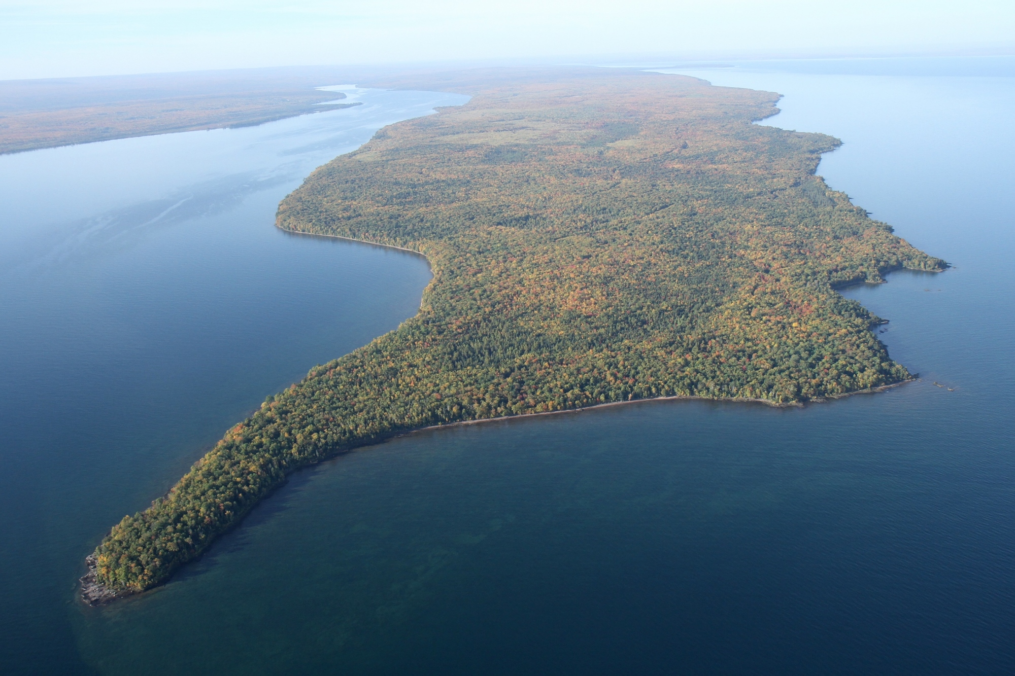 An aerial photo shows the Abbaye Peninsula in Baraga County. (E. Neil Harri photo)