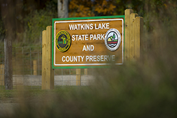 Watkins Lake State Park and County Preserve sign