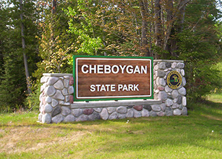 Cheyboygan State Park entrance sign