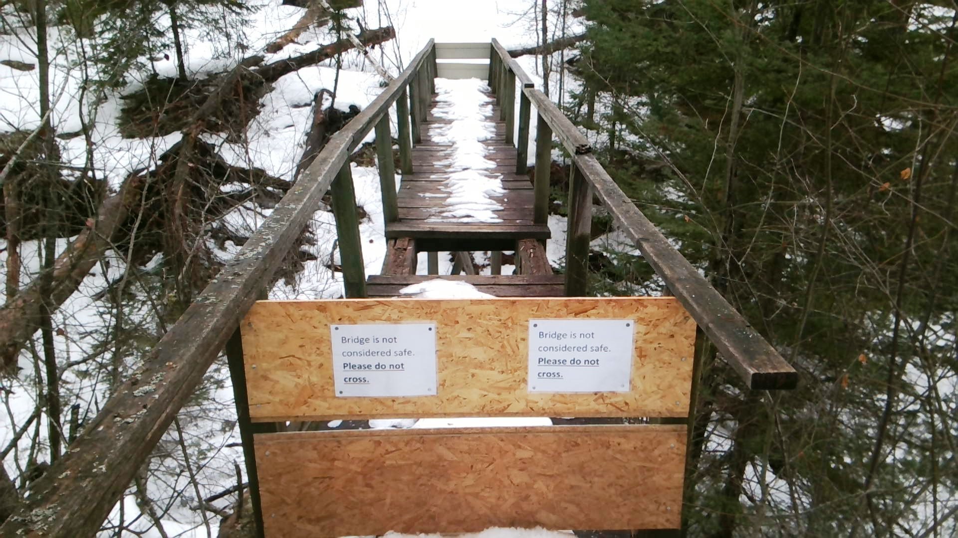 A footbridge at Black River Falls has been deemed unsafe and has been closed by the Michigan Department of Natural Resources. 