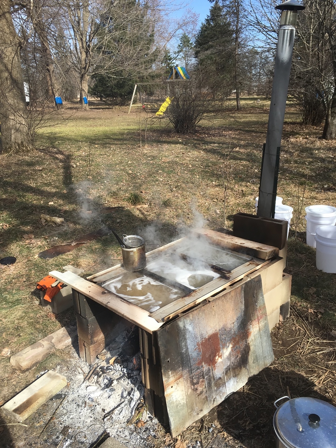 A “sugar stove” used to boil down maple sap.