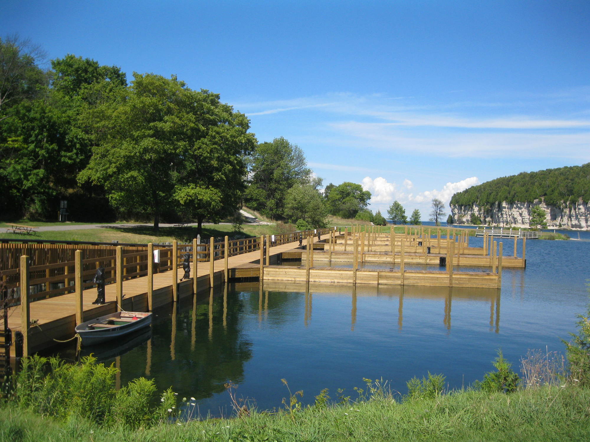 The new dock at Snail Shell Harbor at Fayette Historic State Park in Delta County is shown.