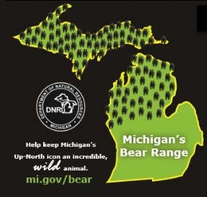 graphic showing Michigan's bear range across northern Lower and Upper peninsulas