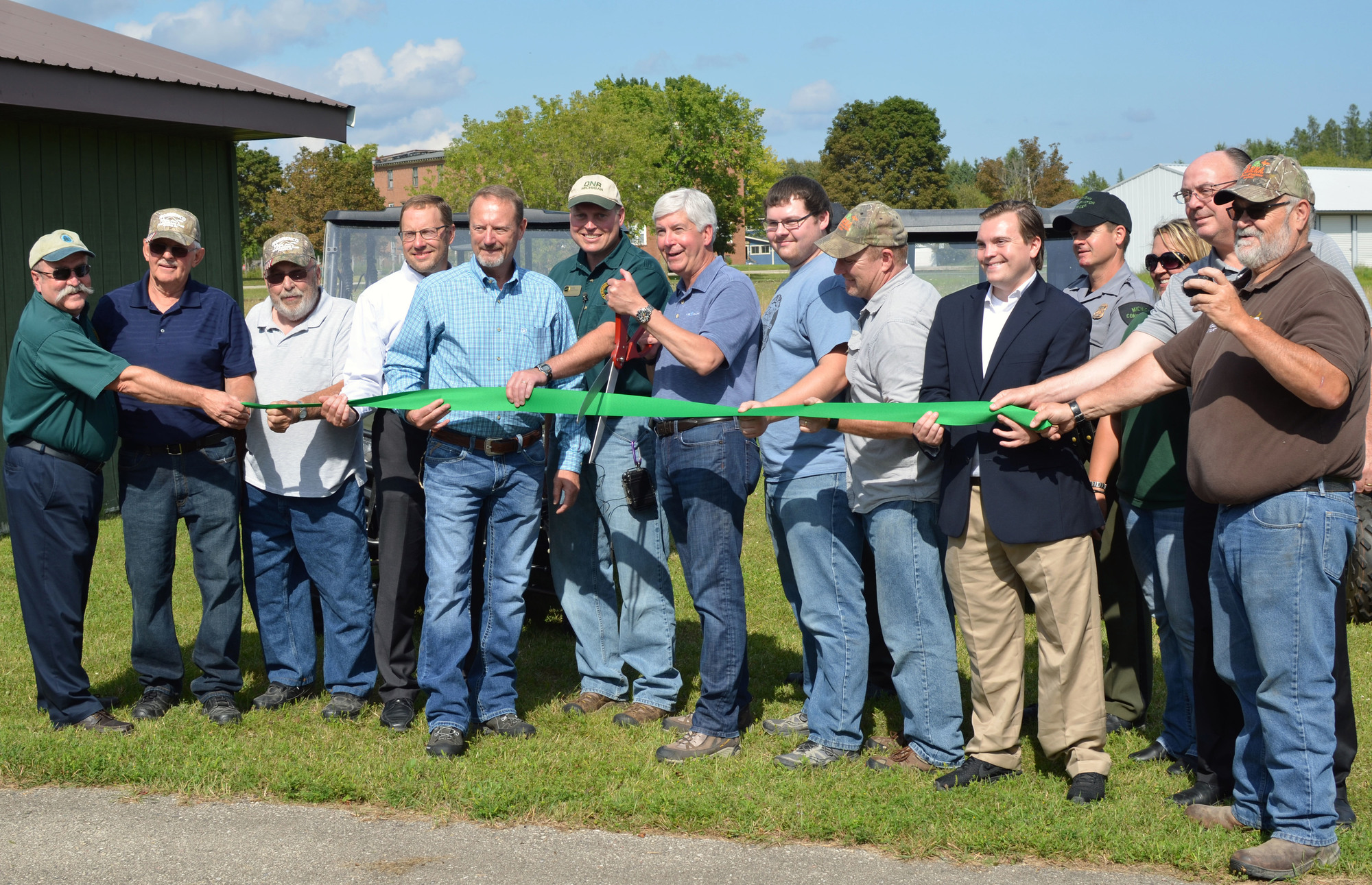 Gov. Rick Snyder is ready to cut a ribbon Wednesday in Hermansville in Menominee County.