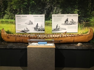 closeup view of birchbark canoe exhibit