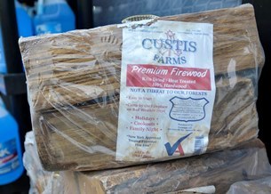 closeup view of wood bundle with certified label