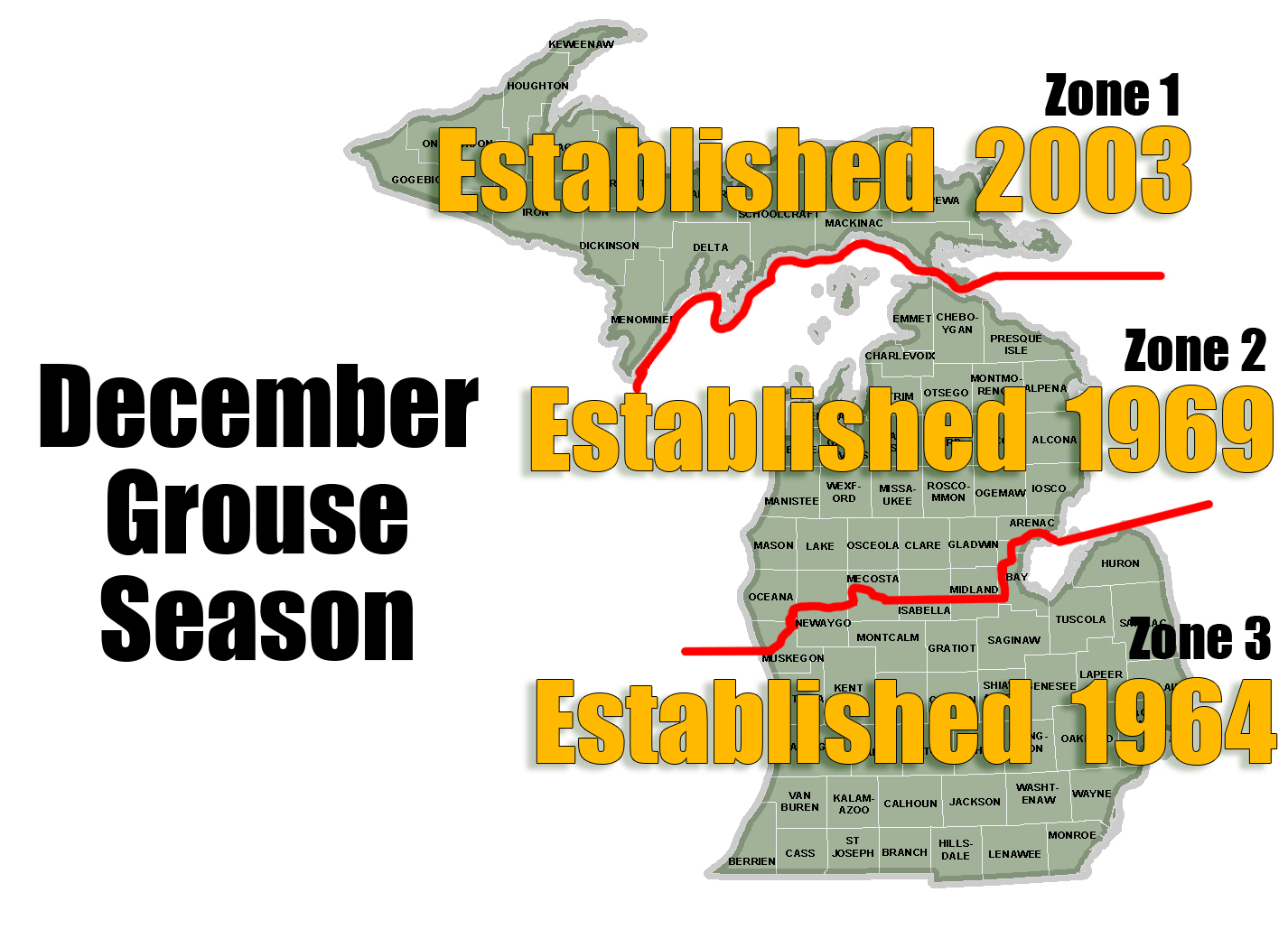 Michigan’s December grouse hunting season was established by zone.