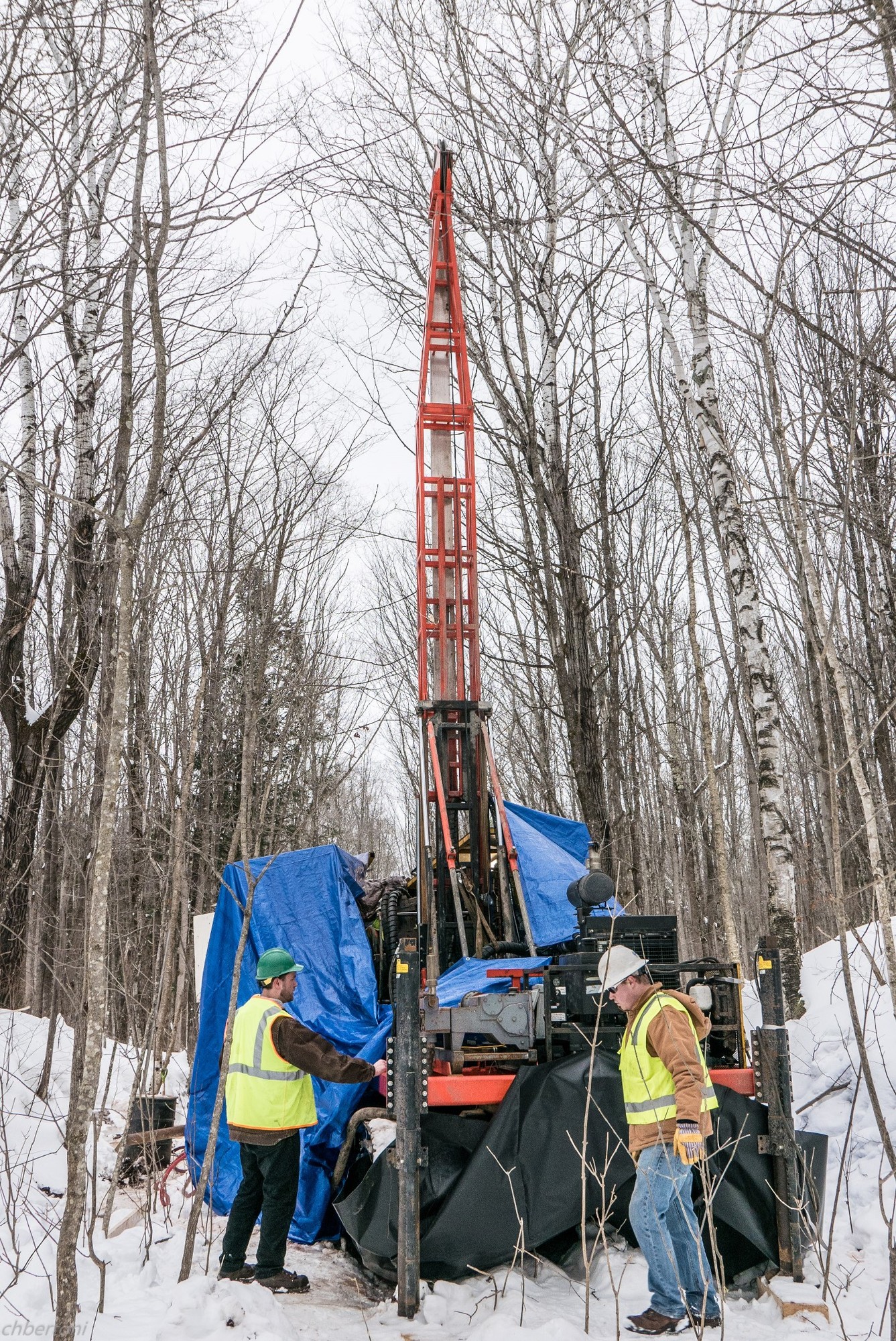 A drilling rig arrives and is set up at Porcupine Mountains Wilderness State Park in February 2017. (Copperwood Resources, Inc. photo)