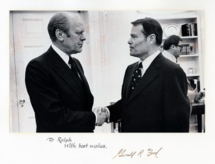 President Gerald Ford and  Ralph Hauenstein shaking hands
