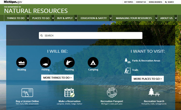 a screenshot of the new DNR website homepage