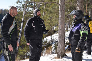 Marv Saari talks with Jeff Kakuk of the Michigan DNR and Steve Hamilton at the Montreal River Gorge in Gogebic County.